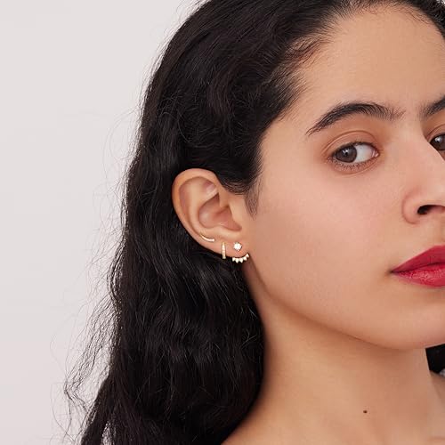 Gelbesty Gold Stud Earrings Set for Women, 3 Pairs Huggie Hoop Jacket Studs Earring Stacks - color: Silver