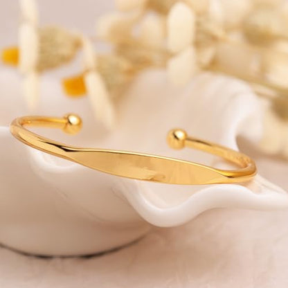 Dainty Gold Open Thin Cuff Bangle Bracelets for Woman, 18k Gold Plated Adjustable Bracelet - color: thin bar