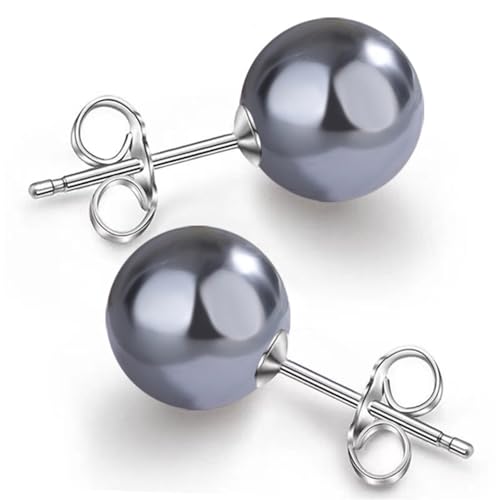 Pearl Stud Earrings Multicolor Shell Beads Pearl Hypoallergenic Stud Earrings Ocean Shell Pearl Jewelry - color: Grey