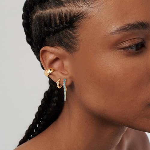 DREMMY STUDIOS Gold Dainty Huggie Hoop Earrings 18K Gold Plated Exquisite Open Tassel Dangle Charm Drop Sleeper Geometric Cross Coin Star Heart White CZ Simple Hypoallergenic Earrings for Women - color: Long-Tur