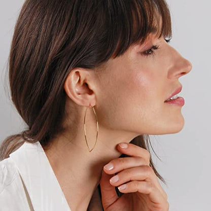 Marquise Large Hoop Earrings for Women | Plated in 18K Gold or 925 Sterling Silver, Hypoallergenic and Safe for Sensitive Ears - color: 2.3" inch - 18K Gold Plated