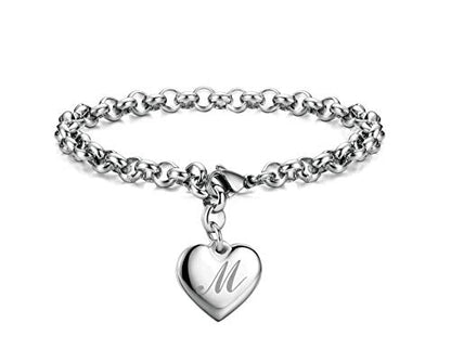 Monily Birthday Gifts for Women Initial Charm Bracelets for Women Letters Alphabet Heart Bracelet for Women - color: M: Heart