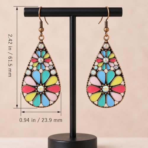 Colorful Green Teardrop Earrings for Women - Bohemian Style Enamel Dangle Earrings Lightweight Fashion Jewelry for Daily/Wedding/Party - color: Rose Red