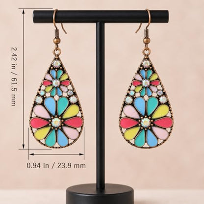 Colorful Green Teardrop Earrings for Women - Bohemian Style Enamel Dangle Earrings Lightweight Fashion Jewelry for Daily/Wedding/Party - color: Rose Red
