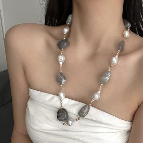 Colorful Crystal Long Necklace for Women Dainty Boho Y-Shaped Color Bead Necklaces Sparkly Rhinestone Pendant Layered Gold Long Chain Choker Good Luck Trend Jewelry Gift Jewelry - color: Grey