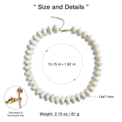 Colorful Chunky Acrylic Beaded Choker Necklaces for Women | Multicolor Faceted Beads, Sturdy Metal Chain, Adjustable Detachable, Lightweight, Summer Boho, Sparkly Statement Jewelry Gift - color: White