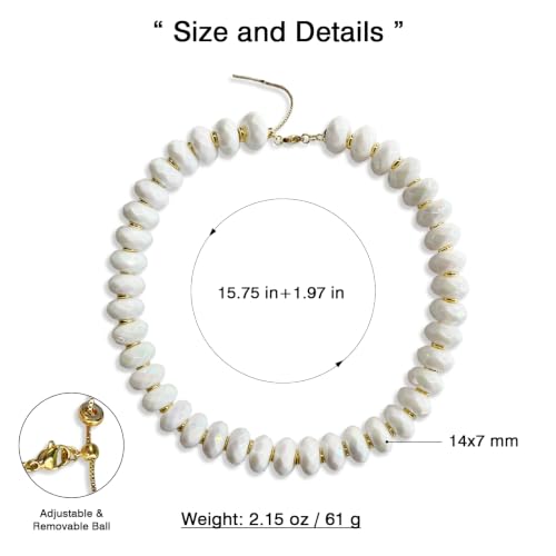 Colorful Chunky Acrylic Beaded Choker Necklaces for Women | Multicolor Faceted Beads, Sturdy Metal Chain, Adjustable Detachable, Lightweight, Summer Boho, Sparkly Statement Jewelry Gift - color: White