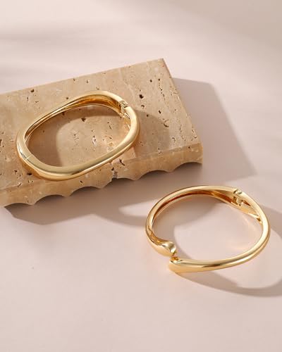 2pcs Gold Bangle Bracelets for Women, Trendy Hinged Cuff Open Wide Chunky Gold Bracelet Stack Arm Cuff Jewelry for Women - color: Bracelet Stack