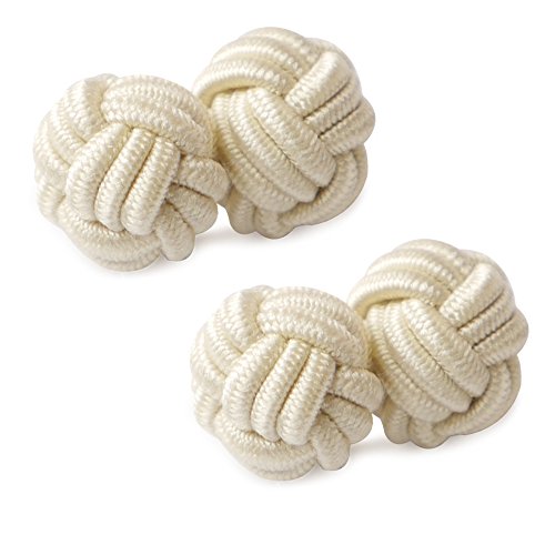 HONEY BEAR Round Silk Knot Elastic Fabric Cufflinks for Men Women 1 Pair | Wedding Business, Tarnish-Resistant, for Groomsmen, Father, Husband, Wife, Anniversary, and Formal Events - style: Beige