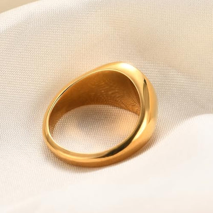 MYNENEY Stainless Steel Round Shape Classical Simple Plain Wedding Engagement Statement Pinky Band Signet Rings for Men Women Size 4-15 - color: Cat's eye-Gold