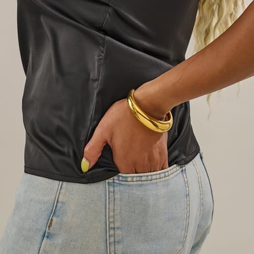 Gold Chunky Cuff Bangle Bracelets For Women 18K Gold Plated Hammered Cuff Bracelet Textured Wide Adjustable Bangle Open Cuff Fashion Jewelry Trendy Stackable Bracelets Gift for Her