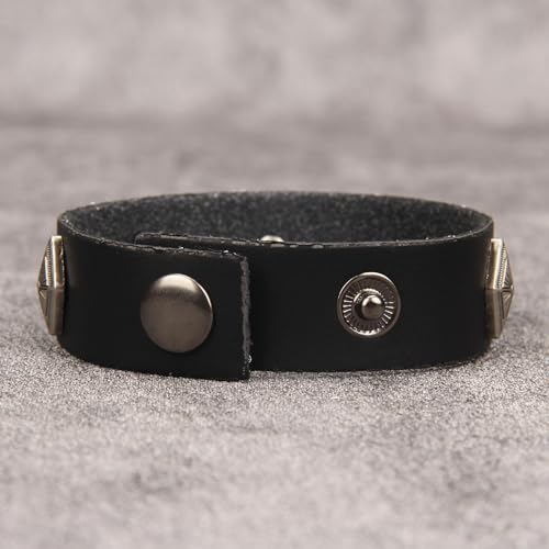 Jeilwiy Punk Leather Wristbands for Men Bracelets Handmade Wide Cuff Bangle Braided Jewelry Black Brown Adjustable - Punk Father's Gifts - color: Gothic Bracelet Black