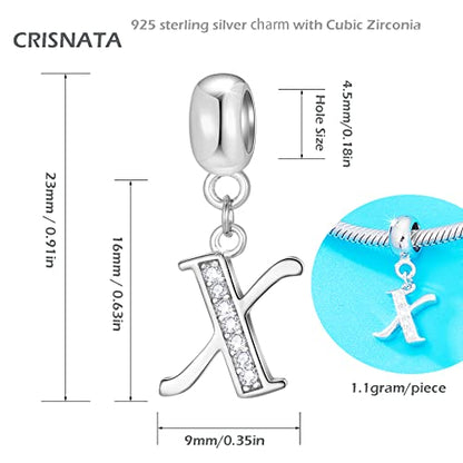 26 Letter Pendant Charms, Polished 925 Sterling Silver Complete Initial A-Z Dangling CZ Stone Alphabet Beads, fits European Bracelet Necklace, Gift for Mother/Father/Daughter/Son/Sister/Aunt - color: Letter X CZ Pendant Charm