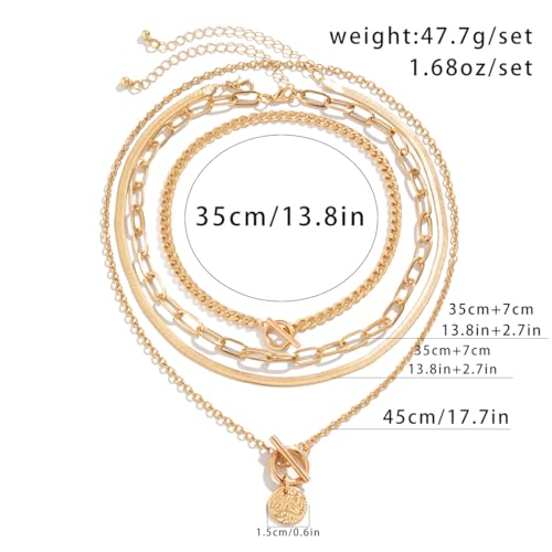 Rrdaily Gold Layered Stack Necklace Set for Women, Retro Thick Cuban Chain Coin Medallion Pendant Necklace,Paperclip Chain Heart Clasp Choker Jewelry Gift - color: Gold