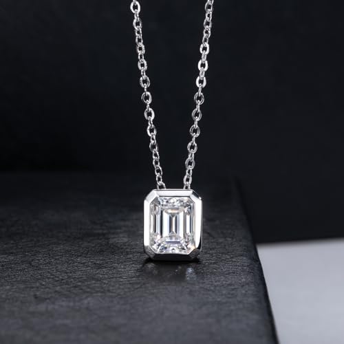 Moissanite Necklaces, 925 Sterling Silver Pendant Necklace for Women Men - style: Emerald Cut