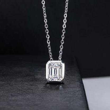 Moissanite Necklaces, 925 Sterling Silver Pendant Necklace for Women Men - style: Emerald Cut
