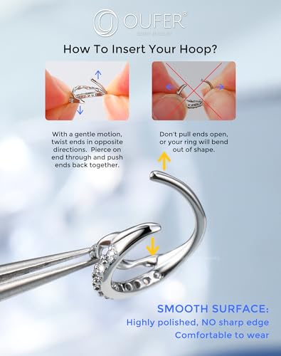 OUFER Nose Rings Silver, 20G Double Hoop 8MM Nose Rings, Seamless Stainless Steel Rook Daith Piercing Jewelry for Women & Men - style: Style4-Sliver Ripple