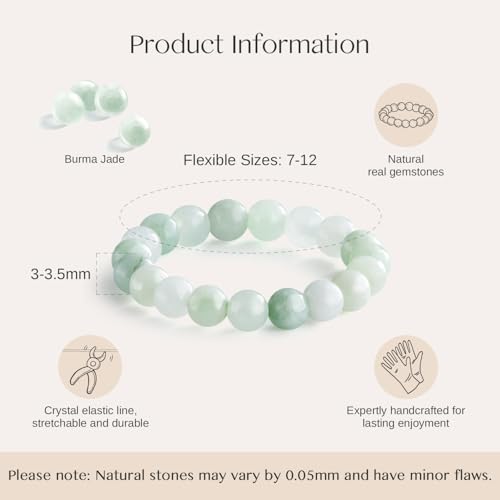 NLIEO Handmade Natural Gemstone Crystal Beaded Stretch Band Ring for Women | Handmade, 3mm Natural Stone, Size 7-12, Stretchy, Beaded Jewelry, Green Bead Rings, Trendy Jewelry Gift - style: Burma Jade
