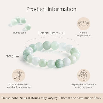 NLIEO Handmade Natural Gemstone Crystal Beaded Stretch Band Ring for Women | Handmade, 3mm Natural Stone, Size 7-12, Stretchy, Beaded Jewelry, Green Bead Rings, Trendy Jewelry Gift - style: Burma Jade