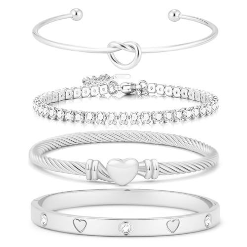 18 K Gold Plated Love Bangle Bracelet Stack Cuff Jewelry for Women Jewelry Set for Women Gift with Box - style: style12
