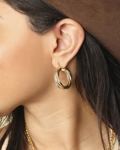 Jessica Simpson Womens Hoop Earrings - Silver-Tone or Gold-Tone Hoop | Earrings for Women - color: Gold Thick Twisted Hoops