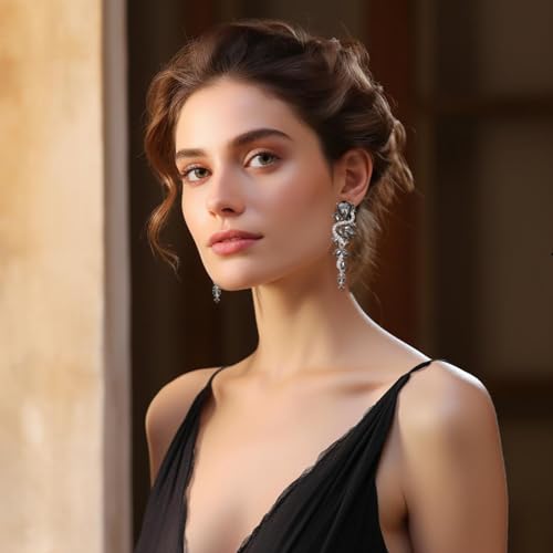 Fashion Rhinestone Statement Drop Dangle Earrings Long Colorful Crystal Bridal Wedding Teardrop Chandelier Earrings for Women Prom Pageant - color: Grey