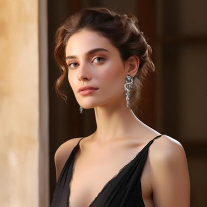 Fashion Rhinestone Statement Drop Dangle Earrings Long Colorful Crystal Bridal Wedding Teardrop Chandelier Earrings for Women Prom Pageant - color: Grey