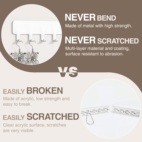 Necklace Holder Wall Mounted,Self Adhesive Jewelry Organizer,2 Pack,White | Modern Design,24 Hooks for Jewelry,Self Adhesive No Drilling,Durable Metal Design,for bedroom/closet/bathroom/vanity - color: White