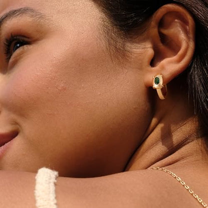 Cubic Zirconia Huggie Earrings 14k Gold Plated Tiny Earrings Small Huggie Hoop Earrings Simple Lightweight Hoops Gift for Women - color: Green zircon