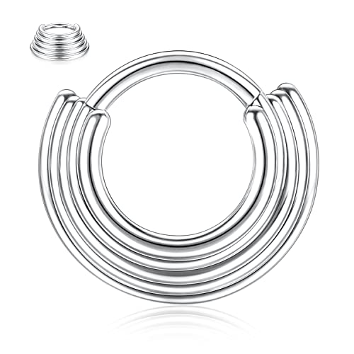 FUNLMO 18G 16G Septum Jewelry Triple Stacked Septum Nose Ring Surgical Steel Daith Conch Helix Cartilage Lobe Piercing Jewelry - color: Style 2: Silver-5 tier stack