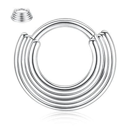 FUNLMO 18G 16G Septum Jewelry Triple Stacked Septum Nose Ring Surgical Steel Daith Conch Helix Cartilage Lobe Piercing Jewelry - color: Style 2: Silver-5 tier stack