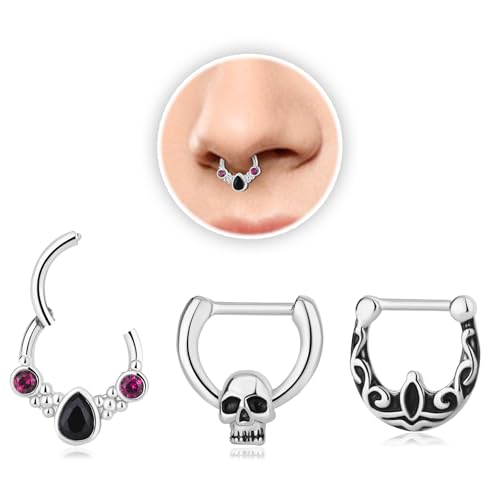 15PCS 14K Gold Plated Nose Rings Studs Set for New Piercing Beginners - color: 3pcs-Silver-septum rings