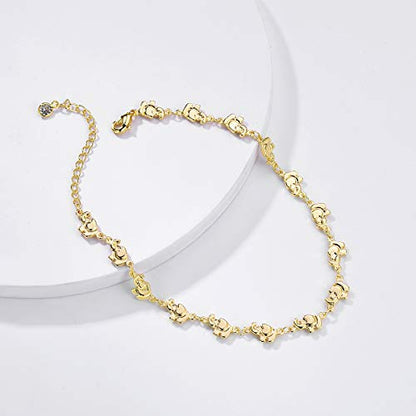 LOYATA Dainty Ankle Bracelet,14K Gold Plated Tiny Bead Anklet Dainty White Cubic Zirconia Cross Tassel Foot Chain Cute Lucky Moon Evil Eye Foot Jewelry Boho Anklets for Women - color: Elephant