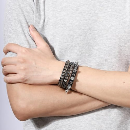 Mens Bracelet Braided Leather Punk Rock Cuff Bracelets Wrap Bracelet for Men Women Black - color: E2:3PCS