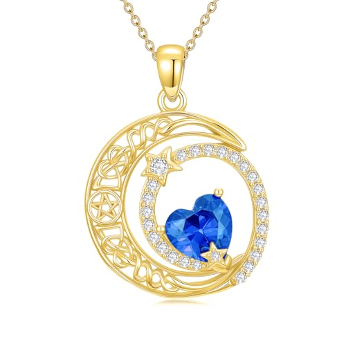 Midari 18K Yellow Gold Sun Moon Star Pendant Rose Flower Necklaces I Love You Forever Sun Moon Jewelry Gift for Mother Women - color: 09-Sep-Sapphire, style: Moon&Star