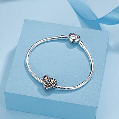 COMORE Birthstone Heart Charms for Charms Bracelet-925 Sterling Silver Love Heart Bead Charms for Bracelets and Necklaces, Birthday Gifts for Women. - style: January