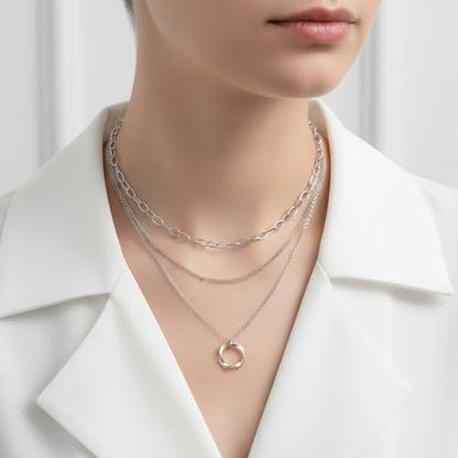 2 PCS Layered Necklaces for Women, Gold & Silver Multi Layered Necklaces with Pendant, Stacked Necklace Elegant Multilayer Adjustable Layering Chain