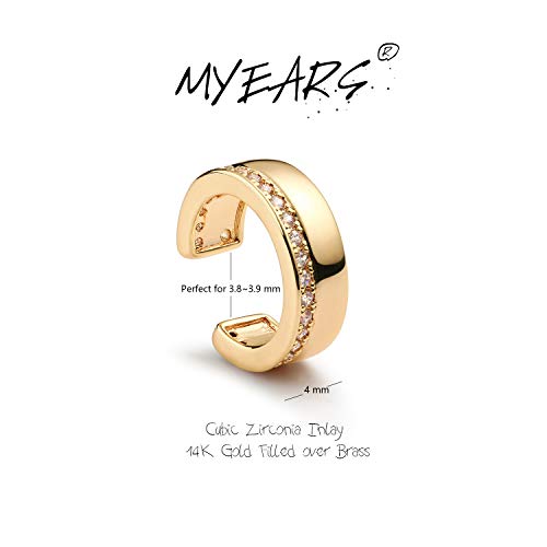 Women Ear Cuff Earring Gold Non Pierced Ear Cartilage Clip on Wrap Hoop 14K Gold Filled Tiny Boho Beach Simple Minimalist Delicate Handmade Hypoallergenic Jewelry Gift-Sold as Single/Pair - style: Band 1 Row CZ /Pair