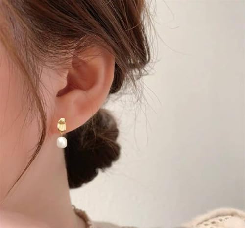 18K Gold Plated Clip-On Pearl Drop Earrings – Elegant Faux Baroque Pearl Dangle for Non-Pierced Ears, Vintage Style Jewelry