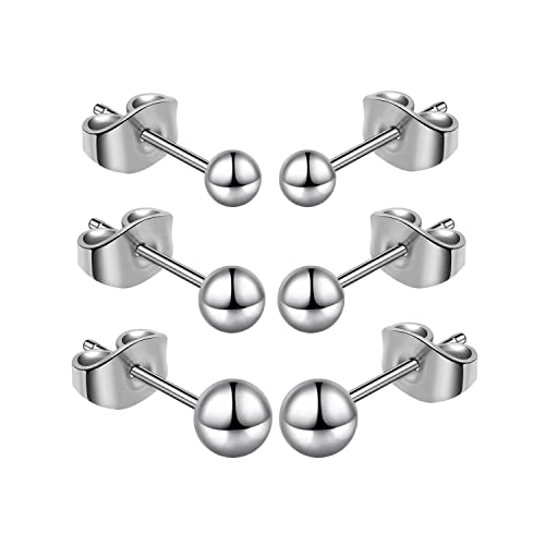 Titanium Ball Earrings Hypoallergenic Studs for Women Men Sensitive Ears Black 3mm 4mm 5mm Titanium Backs - style: 3 pairs polished