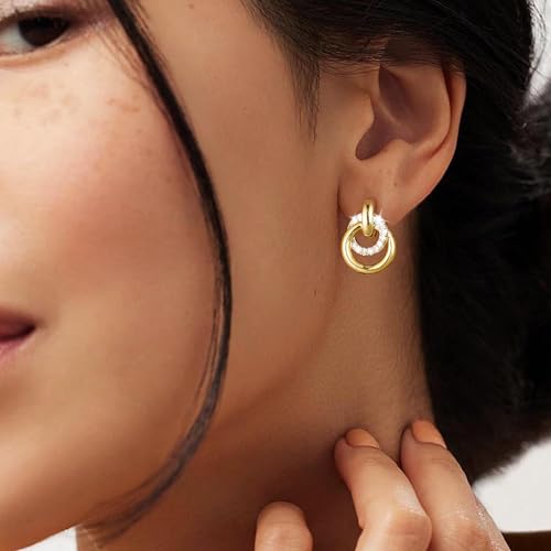 Awinesn Chunky Clip On Earrings for Women Hypoallergenic 14K Gold Plated Knot Link Clip Earrings Geometric Statement Hoop Non Pierced Earrings Jewelry for Women Fashion Trendy Jewelry Gifts - color: small hoop-g