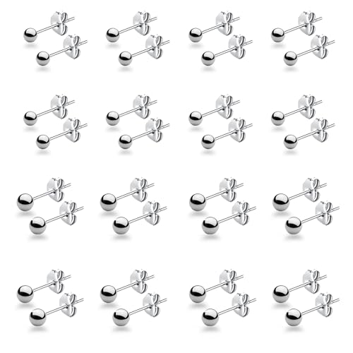 15 Pairs Surgical Steel Ball Stud Earrings Set | Fadeless, PVD Plating, Stainless Steel, Fadeless, Waterproof, High Polish, Hypoallergenic - color: Silver 16Pairs (4mm 5mm )