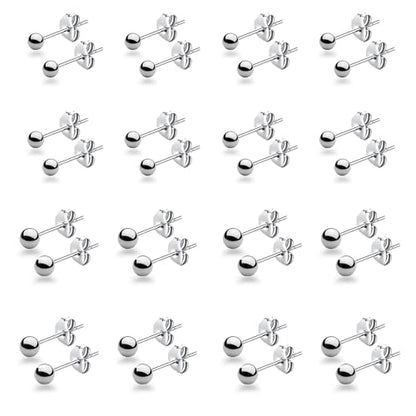 15 Pairs Surgical Steel Ball Stud Earrings Set | Fadeless, PVD Plating, Stainless Steel, Fadeless, Waterproof, High Polish, Hypoallergenic - color: Silver 16Pairs (4mm 5mm )