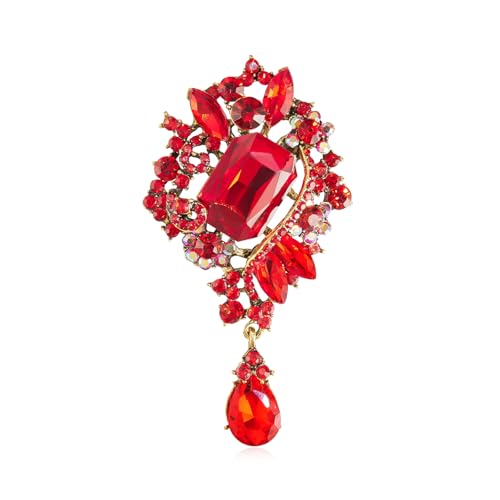 YOQUCOL Retro Austrian Crystal Big Brooch Pin for Women Large Flower Shape Brooches Lapel Pins for Sweater,Coat Dress Accessories - color: B-Red