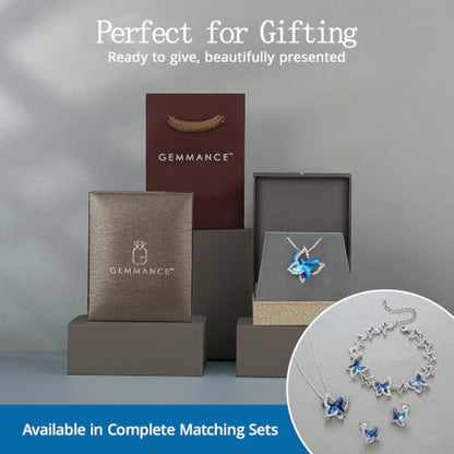 Butterfly Necklace, Birthstone Crystal, for Women, Silver Tone Pendant Jewelry, Anniversary Birthday Gift for Her, Wife & Mom, 18"+2" - color: 09-September Birthstone - Bermuda Sapphire Blue Crystal