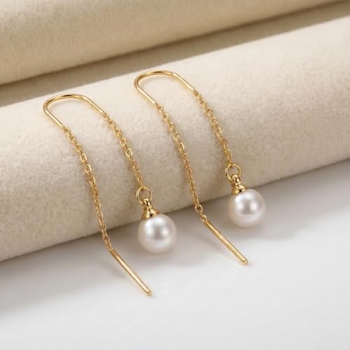 Pearl Dangle Earrings for Women, Threader Earrings Long Drop Earrings, Dainty Hoop Earrings Hypoallergenic Tassel Ear Chain for Wedding Jewelry Gifts - color: Pearl Threader Earrings