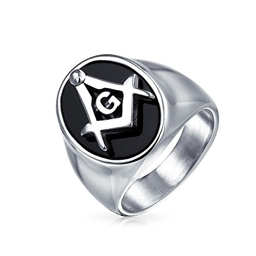 Secret Society Black Oval Masonic Signet Ring Gold Tone Stainless Steel - color: Silver