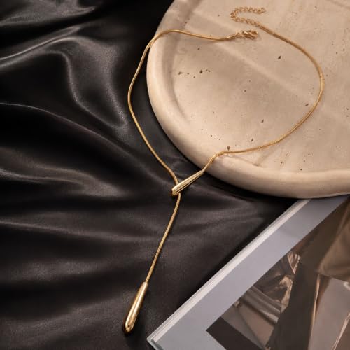 Roe Dolph Snake Chain Lariat Necklace for Women Gift Fashion Accessory Adjustable Y Necklace Sliding Bead Drop Pendant Gold Tone Silver Tone - color: A1：gold