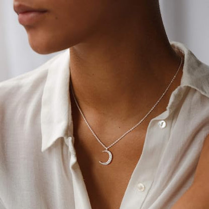 Valloey Rover Gold Necklaces for Women | Dainty 14K Gold/Sterling Silver Plated Cubic Zirconia Star Moon Pendant Necklaces Twist Rope Chain Simple Jewelry for Women - style: Sliver-CMoon