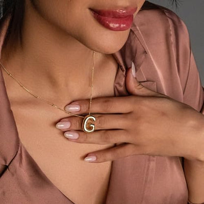 Gold Bubble Initial Necklace for Women Balloon Letter Necklace 18K Gold Plated Dainty Alphabet Pendant Puffy Name Personal Necklace - color: G
